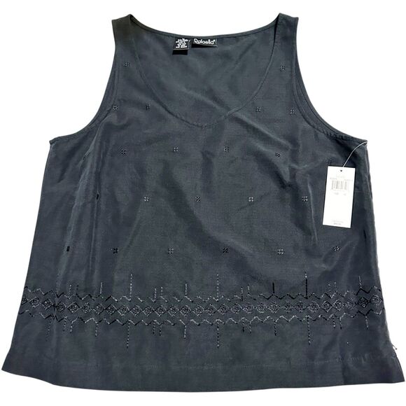 NWT Rafaella Black Embroderied 2 Pieces Set Top and Pants Linen Blend Y2K - Picture 1 of 7